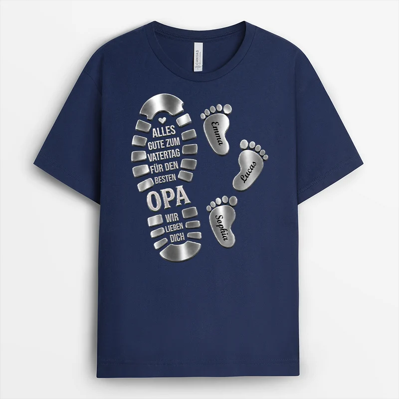 [3D-Optik] Alles Gute Zum Vatertag Für Den Besten Papa - Personalisiertes Geschenk | Opa Papa Shirt Schuhabdruck