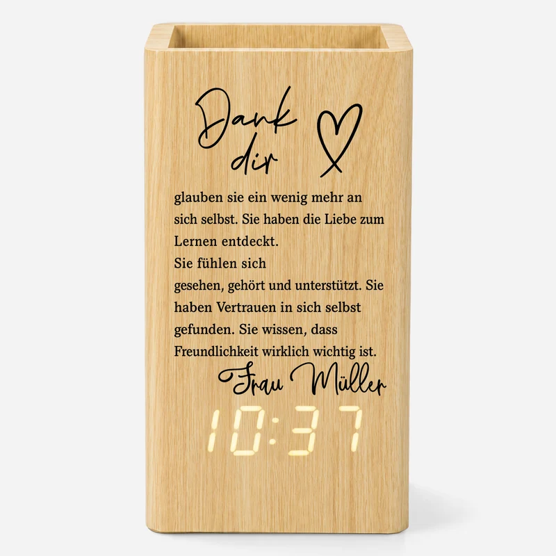 Dank Dir Glauben Sie Ein Wenig Mehr An Sich Selbst - Personalisierte Geschenke Lehrerin | Stiftehalter Mit Uhr Blumen