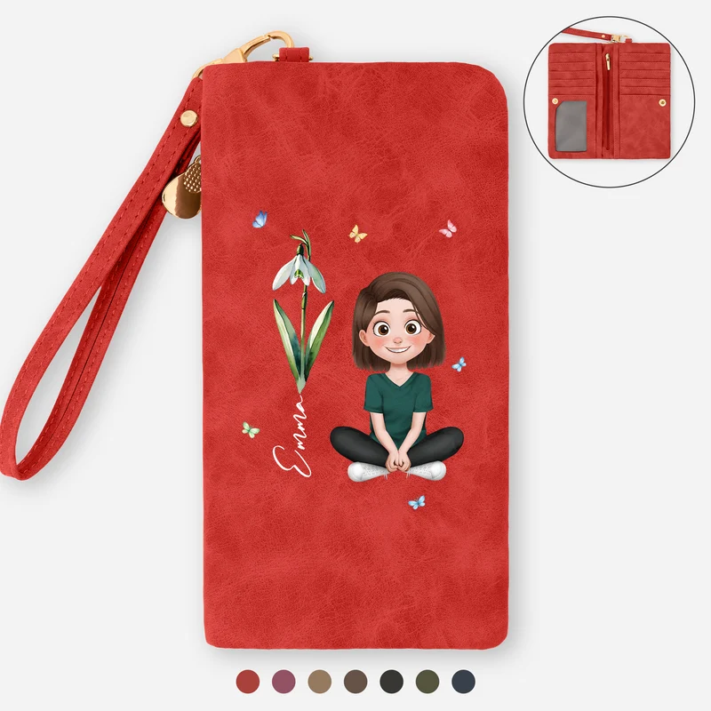 Name + Geburtsmonat Blume - Personalisierte Geschenke Für Frauen | Wristlet Geldbörse