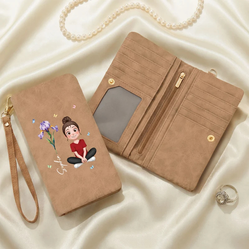 Name + Geburtsmonat Blume - Personalisierte Geschenke Für Frauen | Wristlet Geldbörse