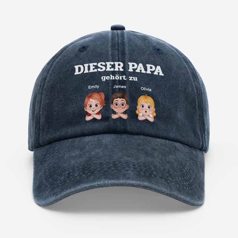 Dieser Papa Gehört Zu - Personalisiertes Geschenk | Washed Cap Papa Mama
