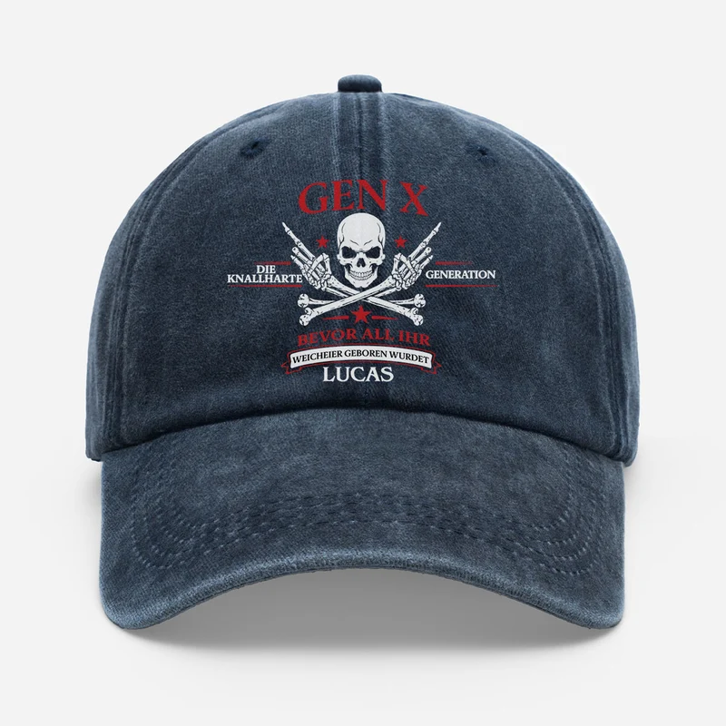 Gen X Skelett Mittelfinger - Personalisiertes Geschenk | Washed Cap Papa Opa