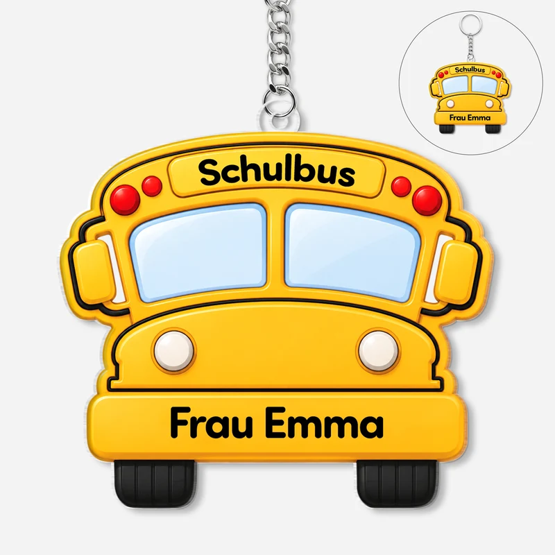 [3D-Optik] Schulbus - Personalisiertes Geschenk | Acryl Schlüsselanhänger
