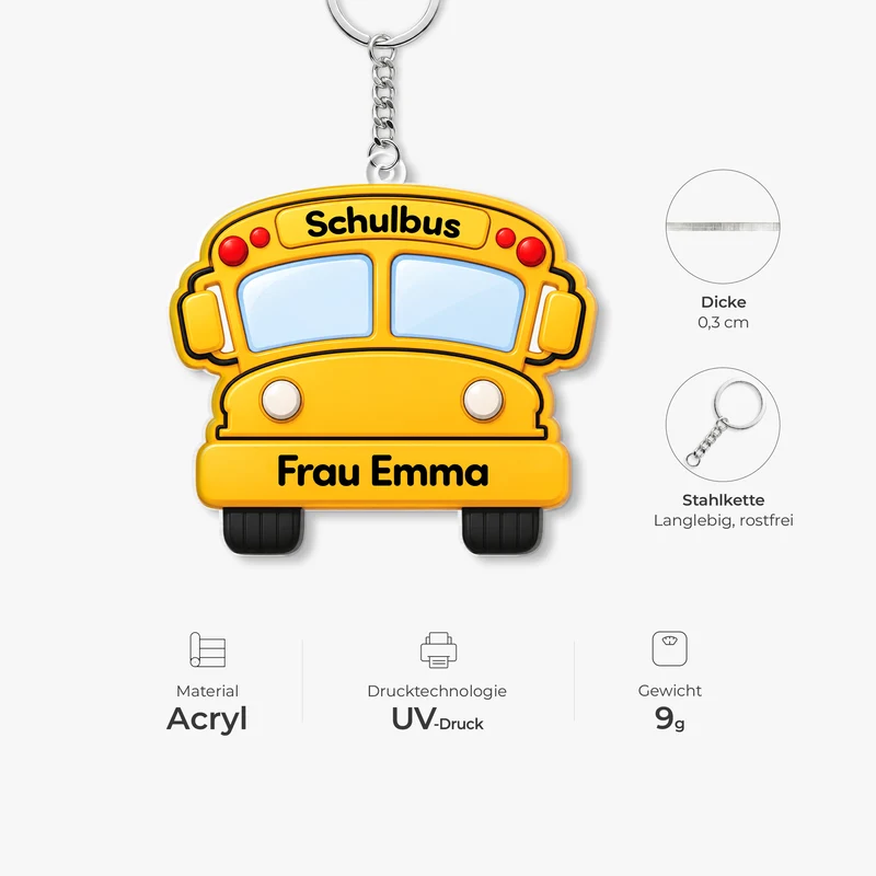 [3D-Optik] Schulbus - Personalisiertes Geschenk | Acryl Schlüsselanhänger