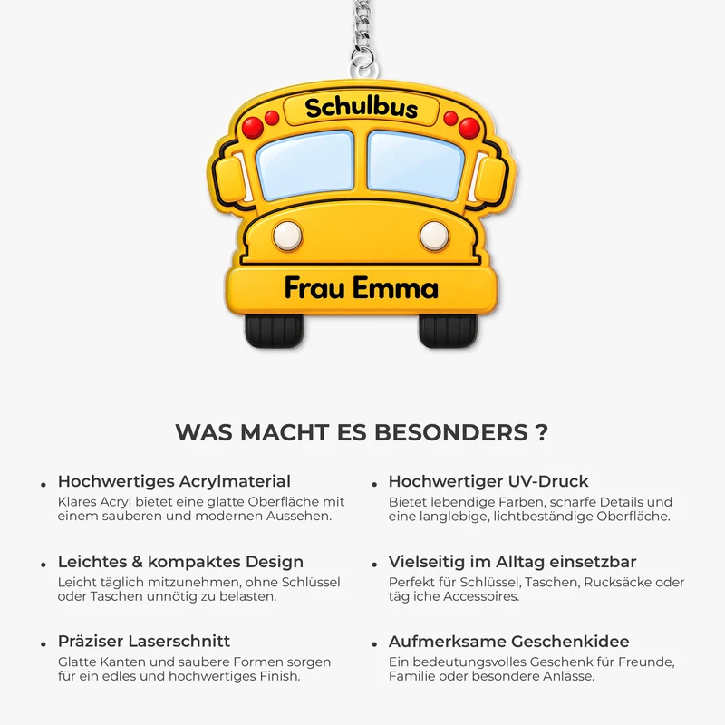 [3D-Optik] Schulbus - Personalisiertes Geschenk | Acryl Schlüsselanhänger