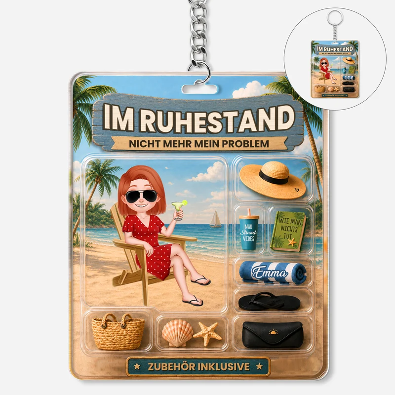 Im Ruhestand Nicht Mehr Mein Problem Nur Strand-Vibes - Personalisiertes Geschenk | Acryl Schlüsselanhänger