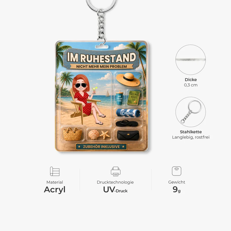 Im Ruhestand Nicht Mehr Mein Problem Nur Strand-Vibes - Personalisiertes Geschenk | Acryl Schlüsselanhänger