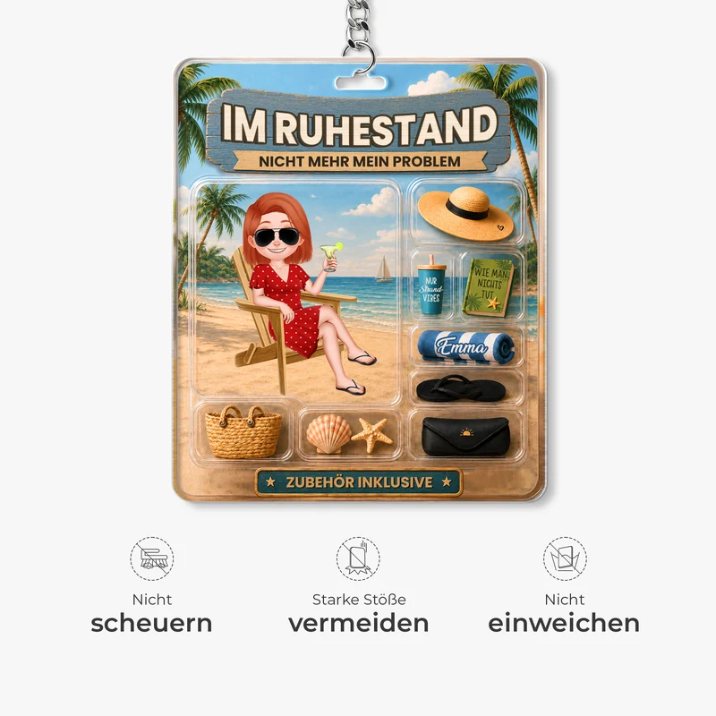 Im Ruhestand Nicht Mehr Mein Problem Nur Strand-Vibes - Personalisiertes Geschenk | Acryl Schlüsselanhänger
