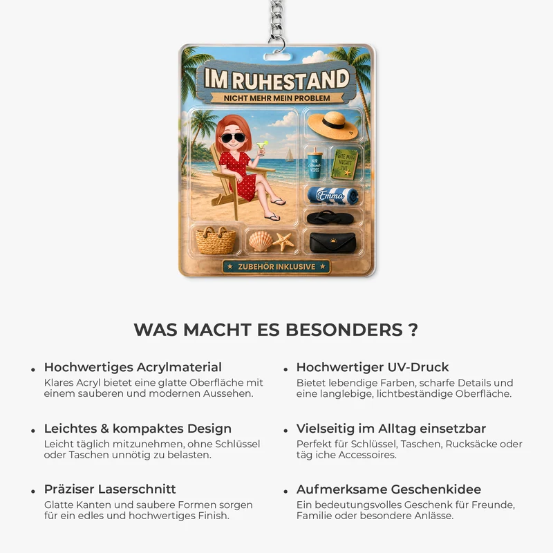 Im Ruhestand Nicht Mehr Mein Problem Nur Strand-Vibes - Personalisiertes Geschenk | Acryl Schlüsselanhänger