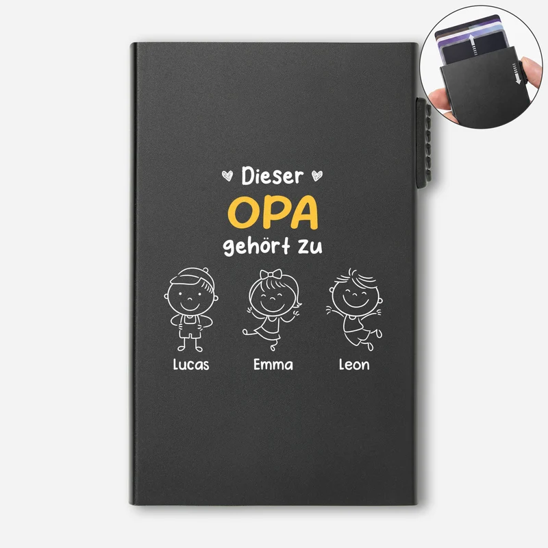 Dieser Opa Gehört Zu - Personalisiertes Geschenk | Aluminium Kreditkartenetui Opa Papa Oma Mama