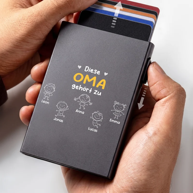 Dieser Opa Gehört Zu - Personalisiertes Geschenk | Aluminium Kreditkartenetui Opa Papa Oma Mama