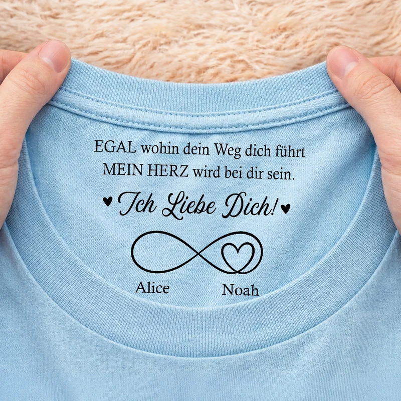 Mein Herz Wird Bei Dir Sein - Personalisierte Geschenke Paar | Weißes T Shirt Nackenlabel Drucken