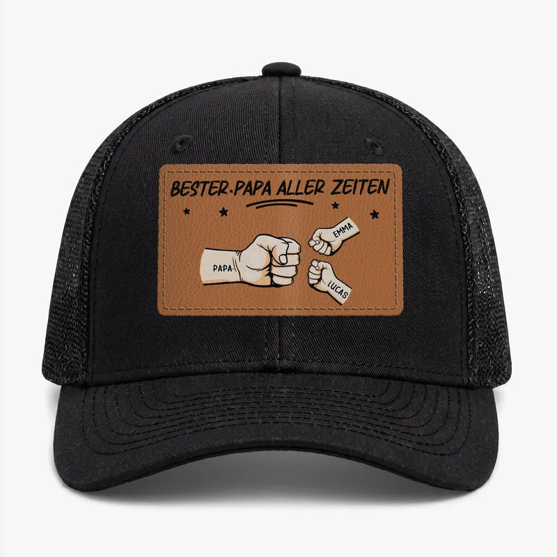 [3D-Optik] Bester Papa Aller Zeiten Faustgruss - Personalisiertes Geschenk | Cap Mit Lederpatch Papa Opa