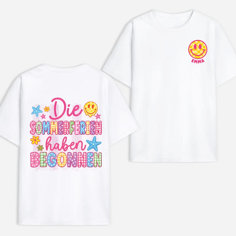 [3D-Optik] Die Sommerferien Haben Begonnen - Personalisierte Geschenke Kinder | T Shirt Bedrucken Beidseitig Cartoon