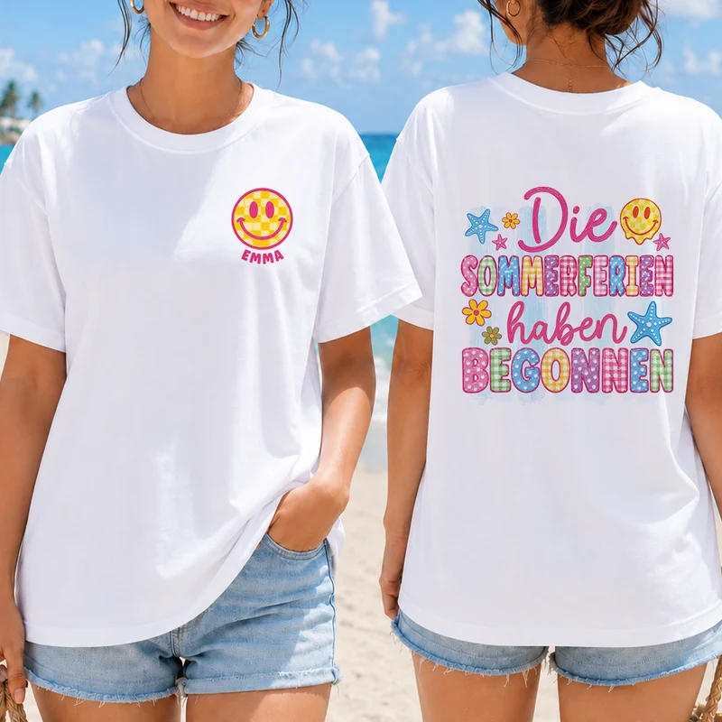 [3D-Optik] Die Sommerferien Haben Begonnen - Personalisierte Geschenke Kinder | T Shirt Bedrucken Beidseitig Cartoon