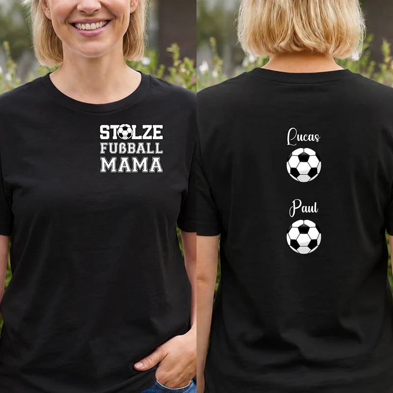 Stolze Fußball-Mama Stolzer Fußball-Papa Sterne + Namen - Personalisiertes Geschenk | T Shirt Bedrucken Beidseitig