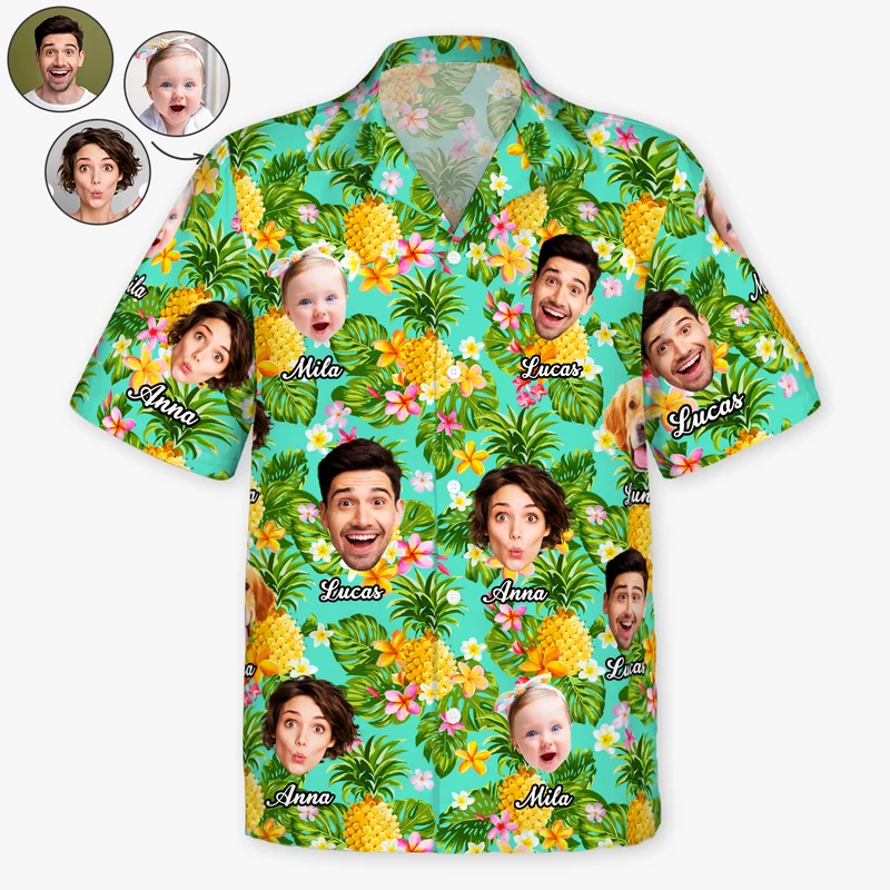 Hawaiihemd Mit Mehreren Gesichtern Ananas - Personalisiertes Geschenk | Hawaiihemd