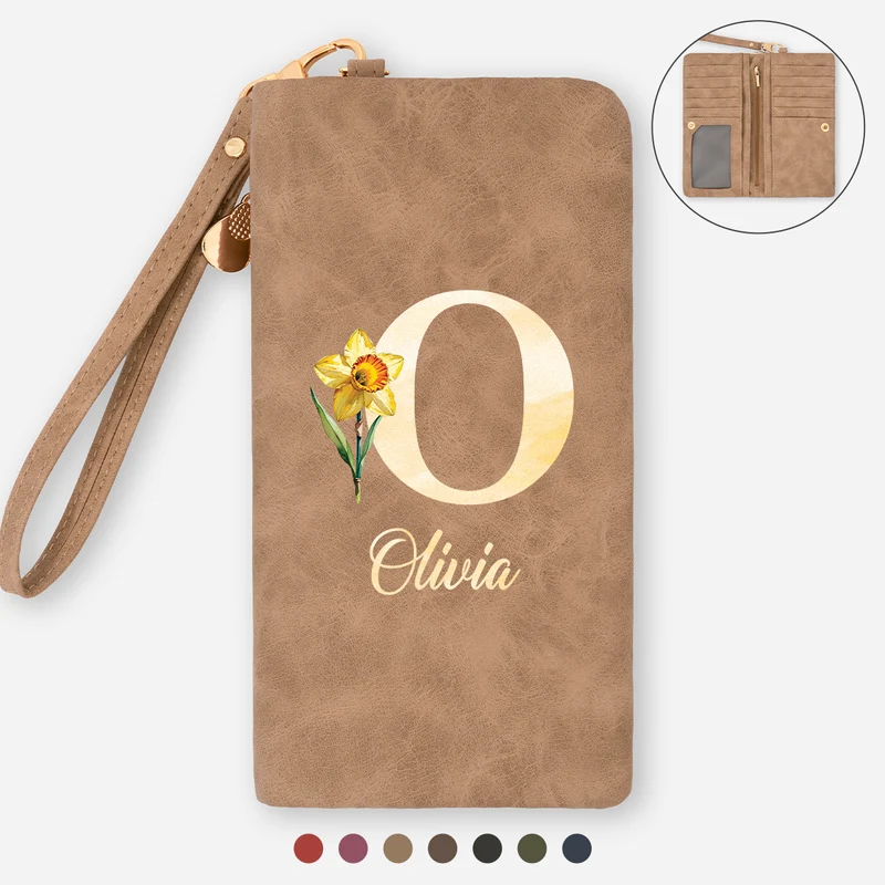 Alphabet Name + Geburtsmonat Blume - Personalisierte Geschenke Für Frauen | Wristlet Geldbörse