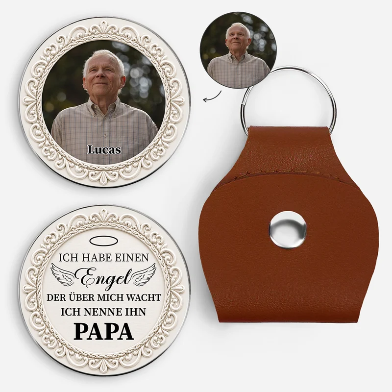 [3D-Optik] Ich Habe Einen Engel Der Über Mich Wacht - Personalisierte Geschenke Foto | Pocket Hug Schlüsselanhänger Mama Papa