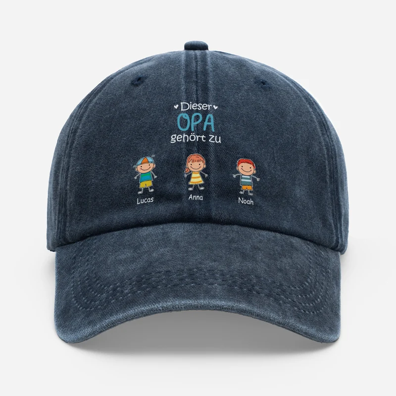 Dieser Opa Gehört Zu - Personalisiertes Geschenk | Washed Cap Opa Oma Strichmann
