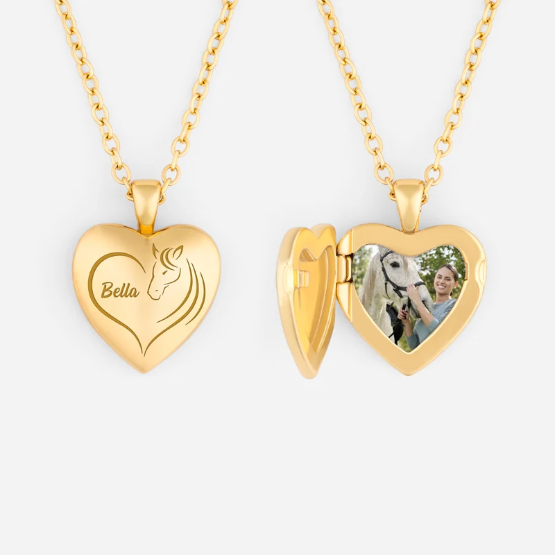 Mensch Pferd - Personalisiertes Geschenk | Herzkette Mit Bild Zum Aufklappen