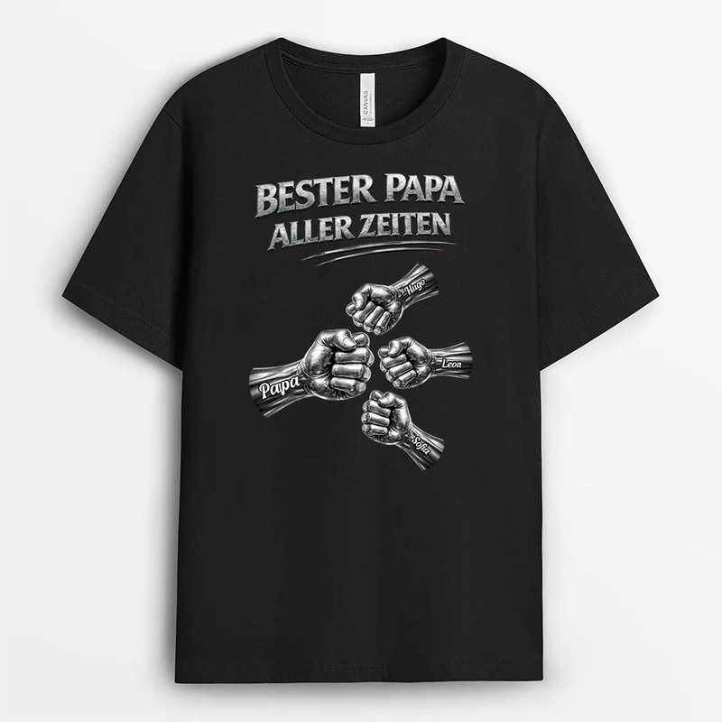 Bester Papa Aller Zeiten - Personalisiertes Geschenk | Opa Papa Shirt Faust Metall