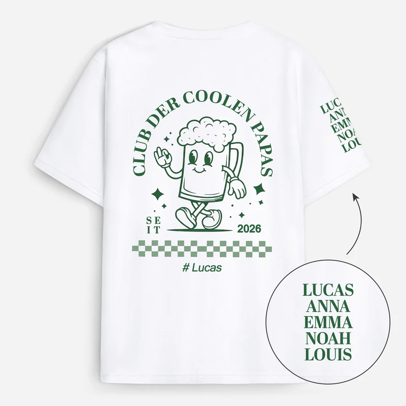 Club Der Coolen Papas - Personalisierte Geschenke Lustig | T-Shirt Mit Rücken- Und Ärmelprint