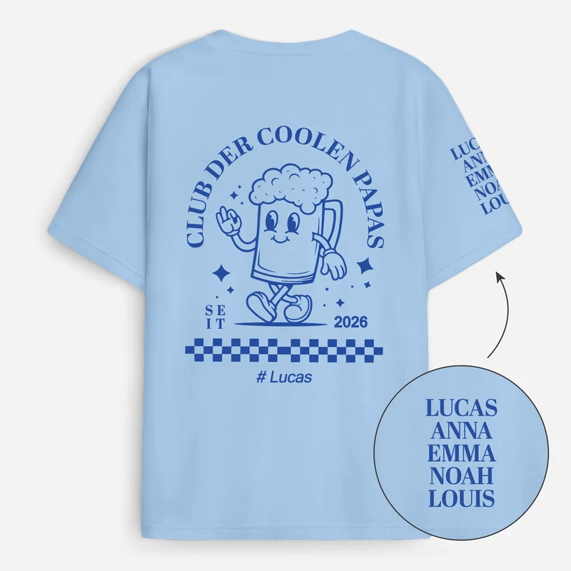 Club Der Coolen Papas - Personalisierte Geschenke Lustig | T-Shirt Mit Rücken- Und Ärmelprint