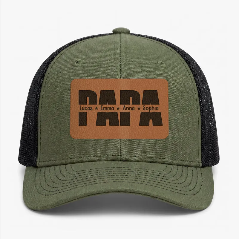 Opa Oma Papa Mama Mit Kindernamen - Personalisiertes Geschenk | Cap Mit Lederpatch