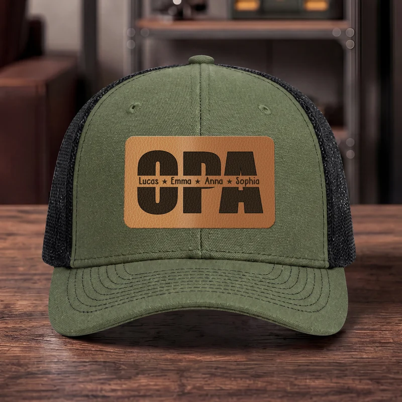 Opa Oma Papa Mama Mit Kindernamen - Personalisiertes Geschenk | Cap Mit Lederpatch