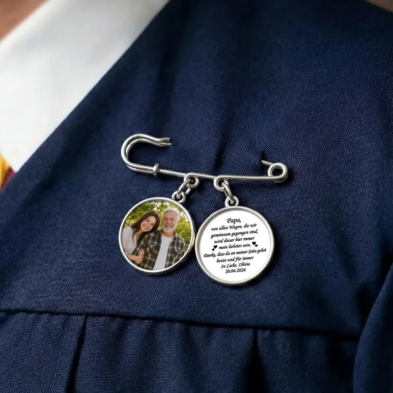 Danke Dass Du An Meiner Seite Gehst Heute Und Für Immer - Personalisiertes Geschenk | Anstecknadel Charms Mit Foto Papa Braut