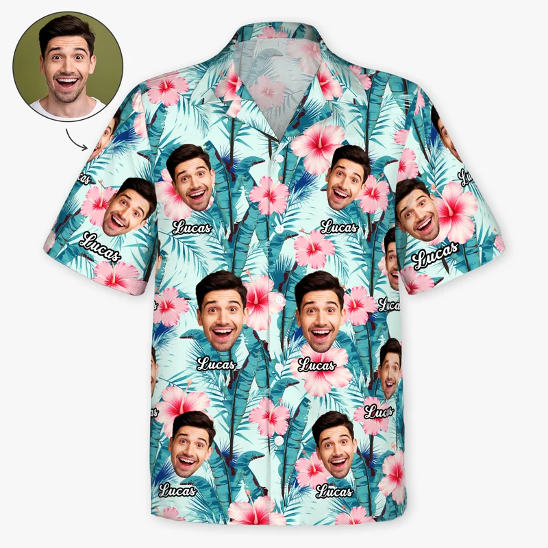 Hawaiihemd Mit Mehreren Gesichtern Tropische Blumen - Personalisierte Geschenke Foto | Hawaiihemd Damen Herren