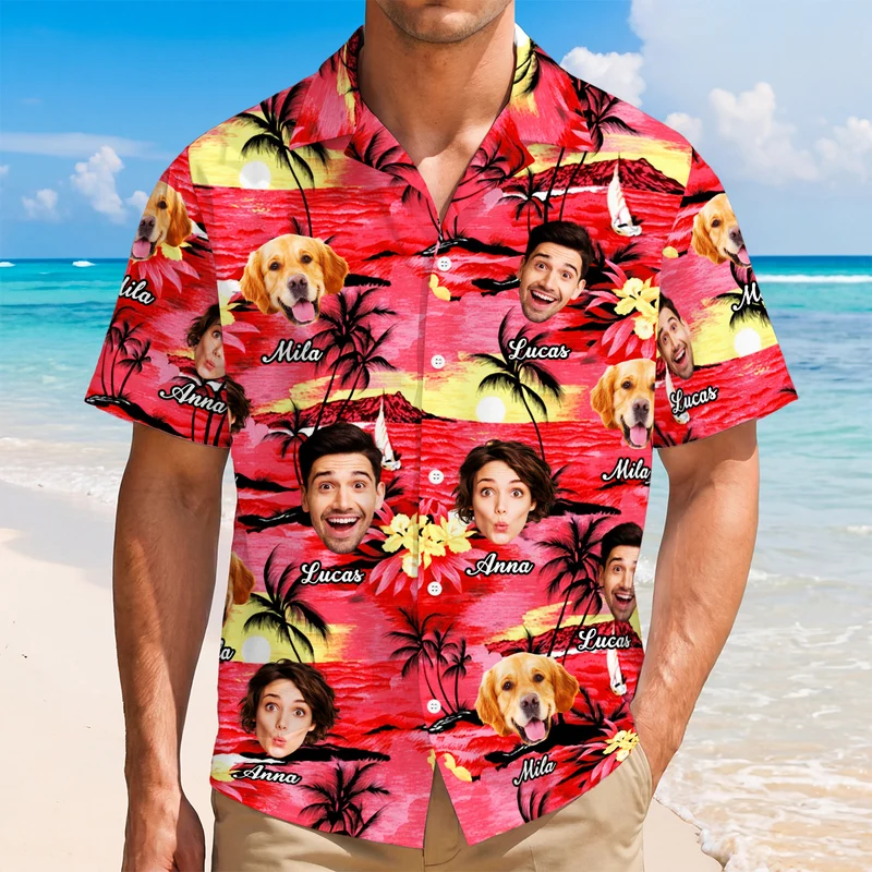 Hawaiihemd Mit Mehreren Gesichtern Tropische Blumen - Personalisierte Geschenke Foto | Hawaiihemd Damen Herren