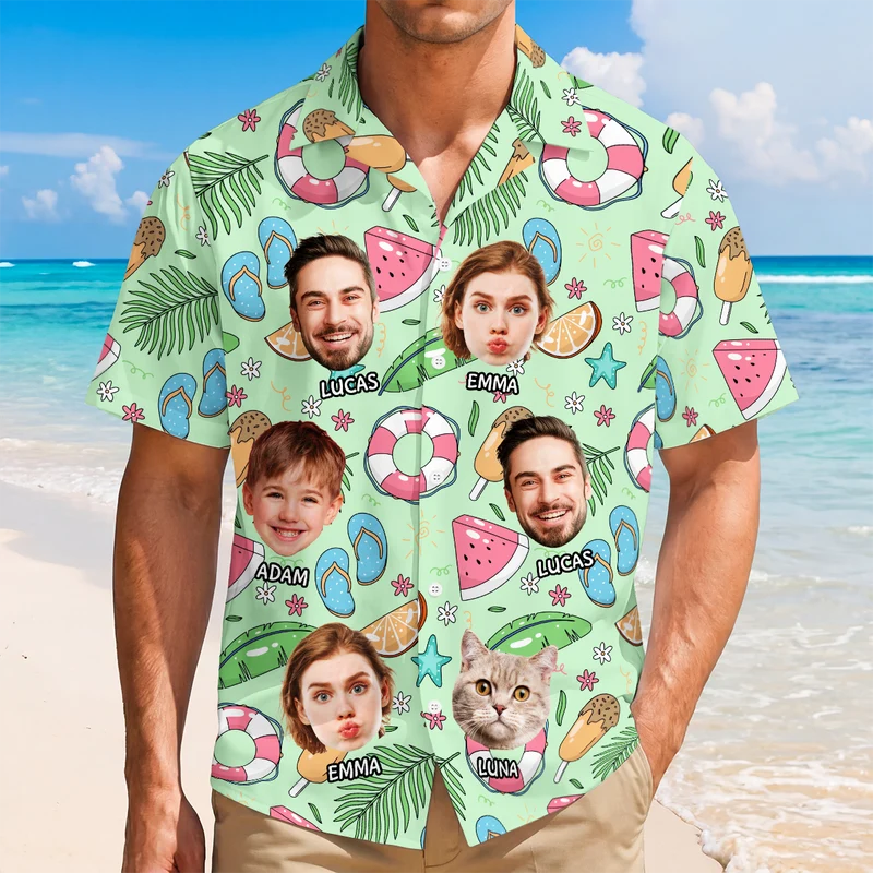 Hawaiihemd Mit Mehreren Gesichtern & Namen - Personalisiertes Geschenk | Hawaiihemd