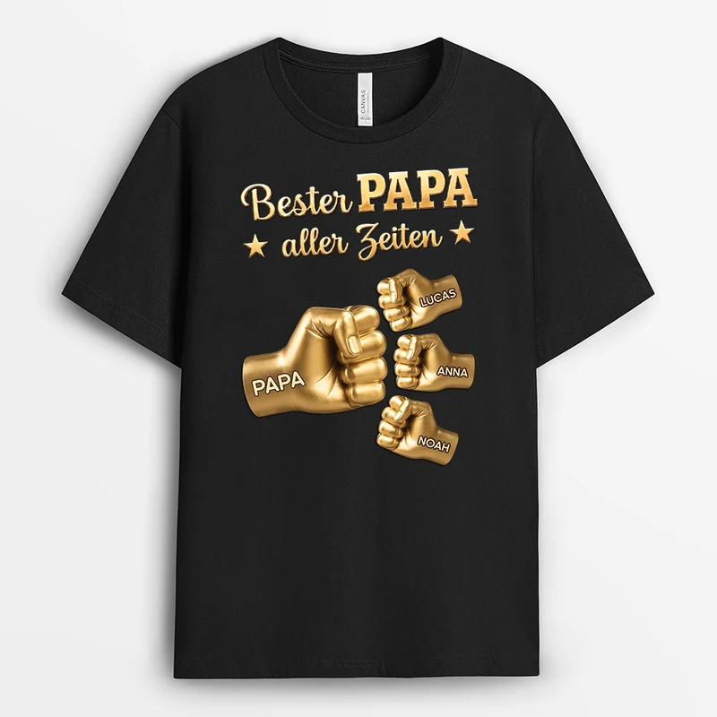 [3D-Optik] Bester Papa Ever - Personalisiertes Geschenk | Opa Papa Shirt Gold
