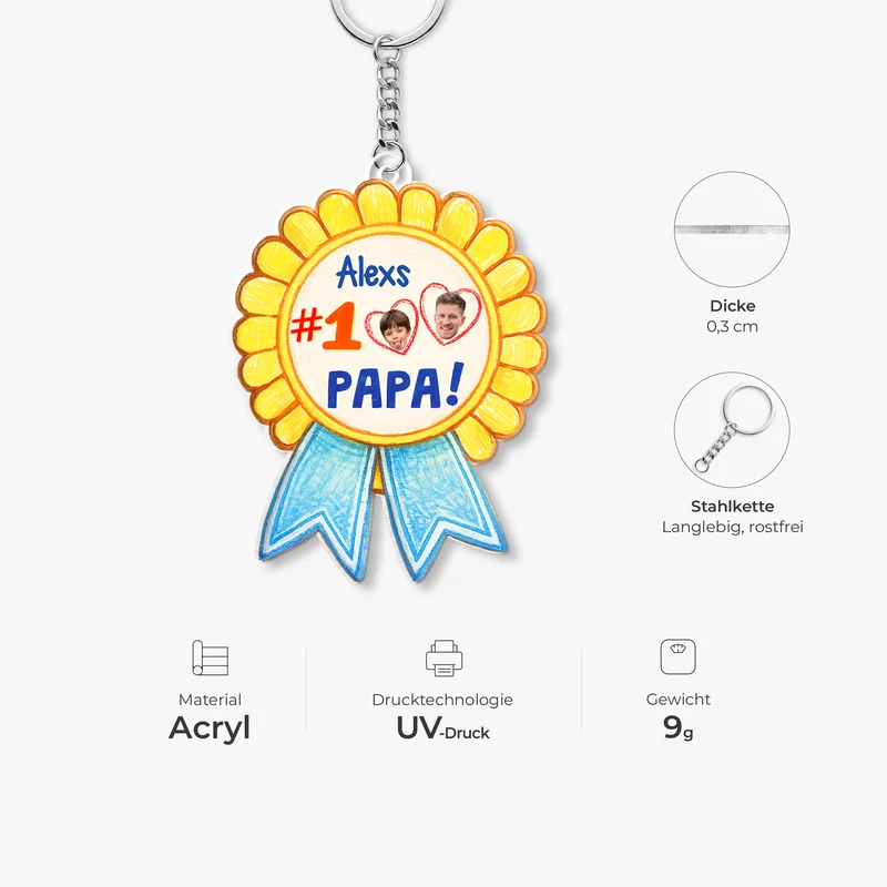 Schulkind Anstecker - Personalisierte Geschenke Foto | Acryl Schlüsselanhänger Papa Mama