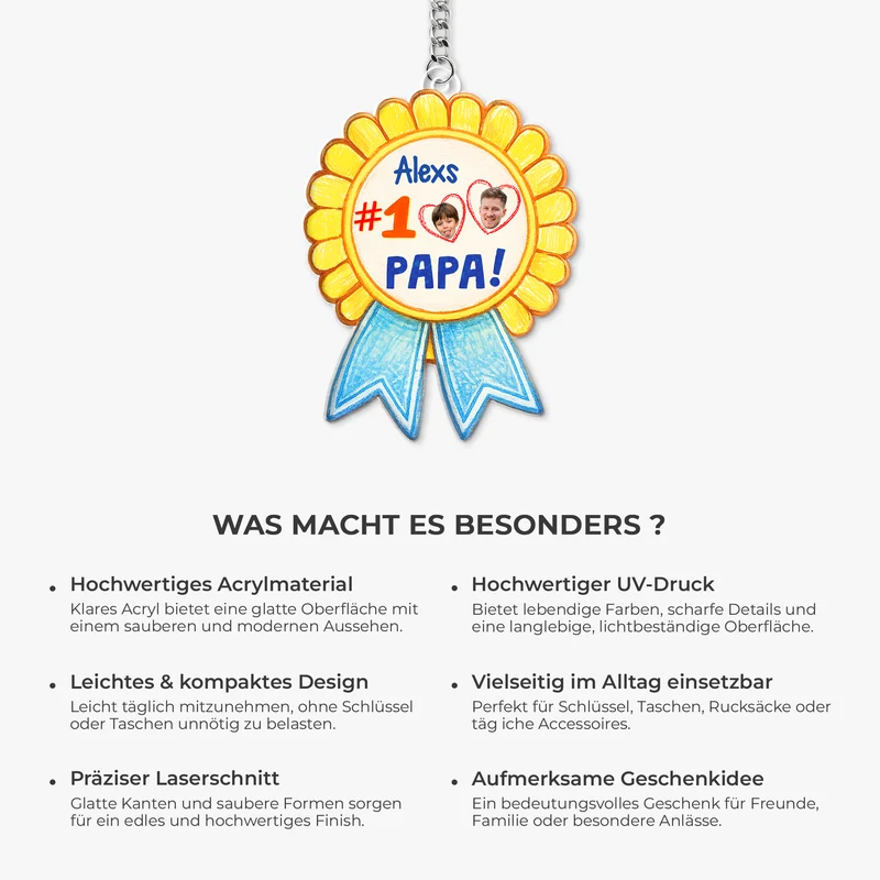 Schulkind Anstecker - Personalisierte Geschenke Foto | Acryl Schlüsselanhänger Papa Mama