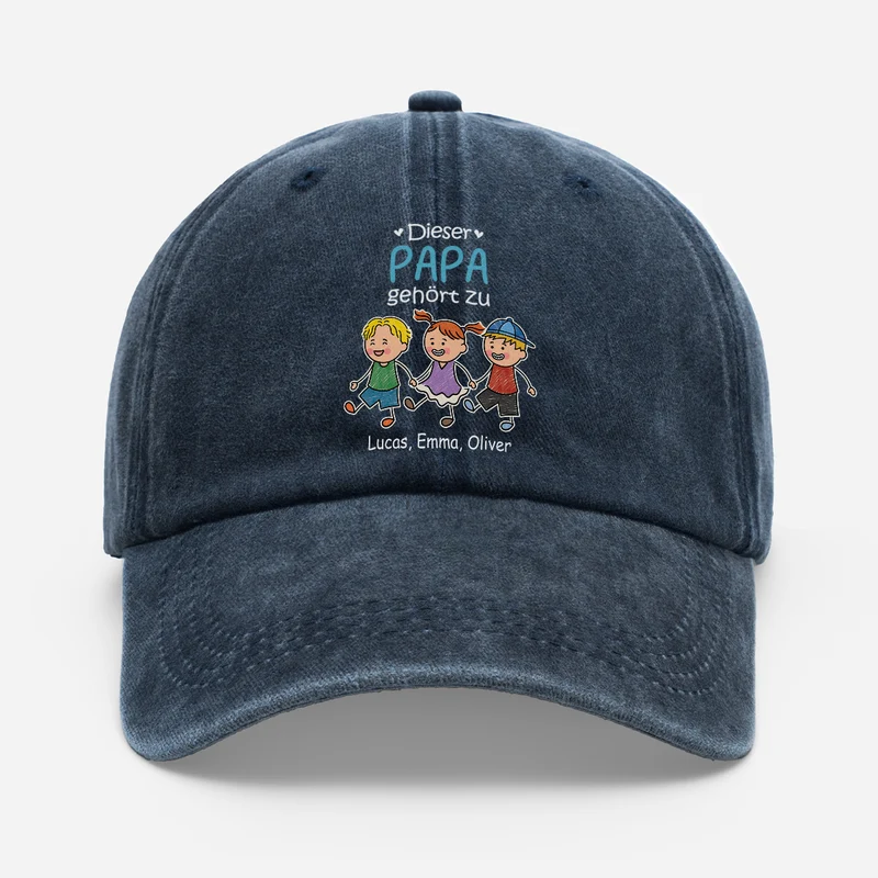 Dieser Papa Gehört Zu - Personalisiertes Geschenk | Washed Cap Papa Mama Strichmännchen