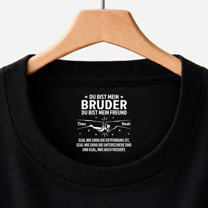 Unsere Verbindung Wird Niemals Enden - Personalisierte Geschenke Bruder | Schwarzes T Shirt Nackenlabel Drucken