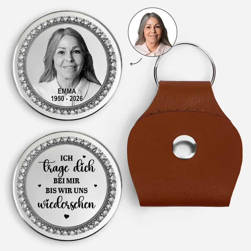 Ich Trage Dich Bei Mir Bis Wir Uns Wiedersehen - Personalisierte Trauergeschenke | Pocket Hug Schlüsselanhänger Foto Papa Mama