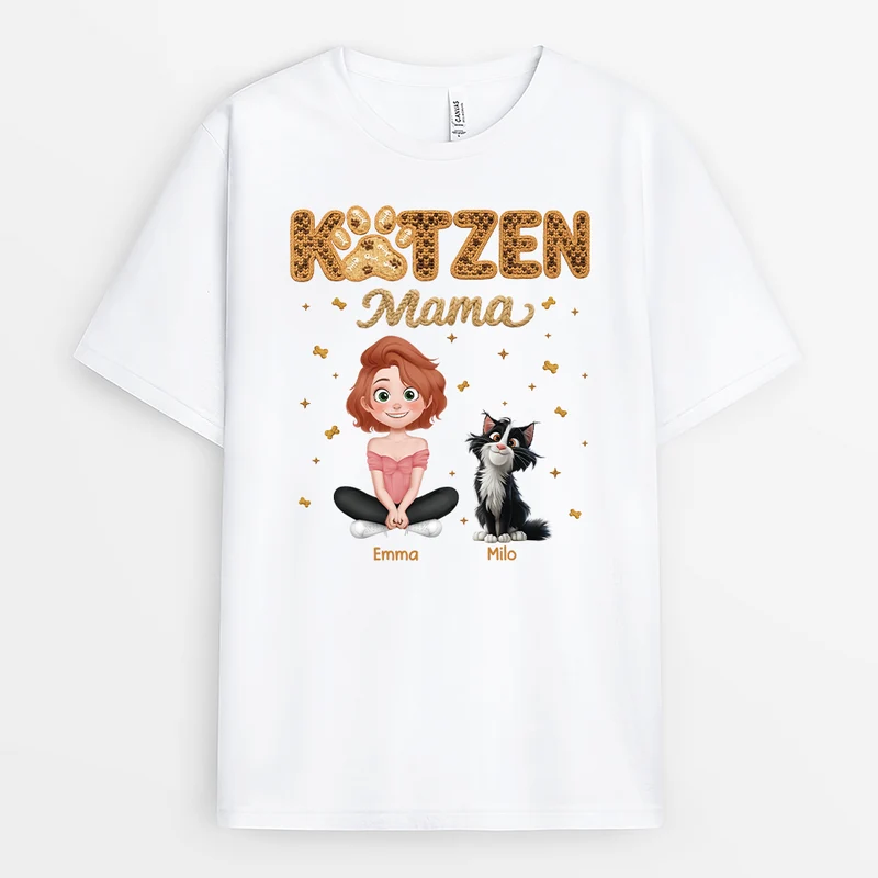 Katzenmama - Personalisierte Geschenke Katze | T Shirt Mama/Papa Leopardenmuster