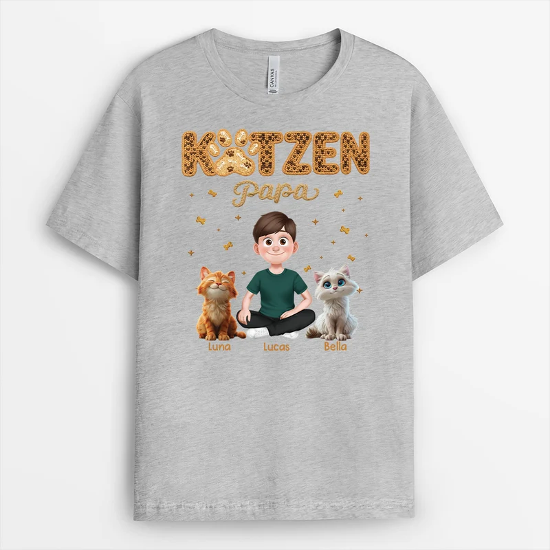 Katzenmama - Personalisierte Geschenke Katze | T Shirt Mama/Papa Leopardenmuster