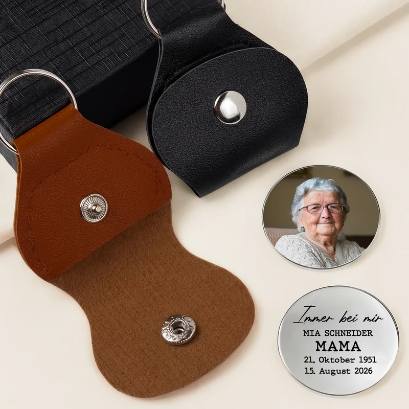Immer Bei Mir - Personalisierte Trauergeschenke | Pocket Hug Schlüsselanhänger Foto Mama Papa