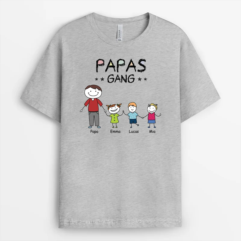 Papas Gang Stickmen - Personalisiertes Geschenk | Mama Papa Shirt Buntstifte