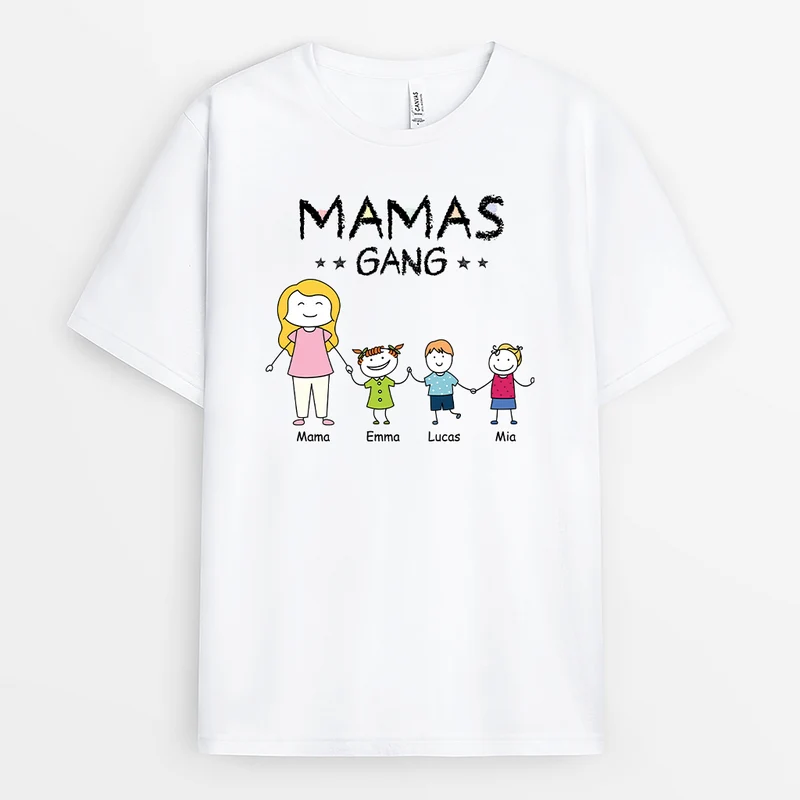 Papas Gang Stickmen - Personalisiertes Geschenk | Mama Papa Shirt Buntstifte