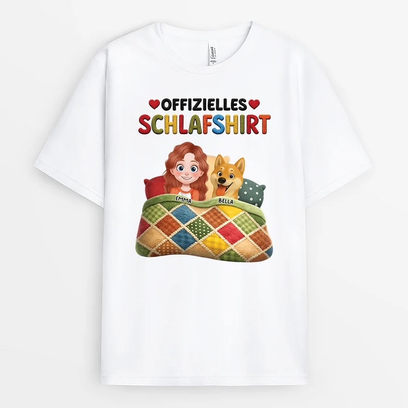 [3D-Optik] Offizielles Schlafshirt Hund - Personalisierte Hunde Geschenke | T Shirt Cartoon