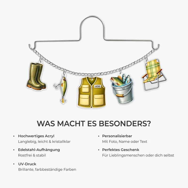 Angler - Personalisiertes Geschenk | Acryl Autospiegel Anhänger Papa Opa