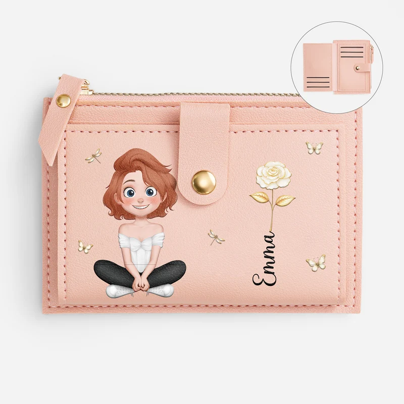 Name + Blume Gold - Personalisierte Geschenke Für Frauen | Geldbörse mit Reißverschluss