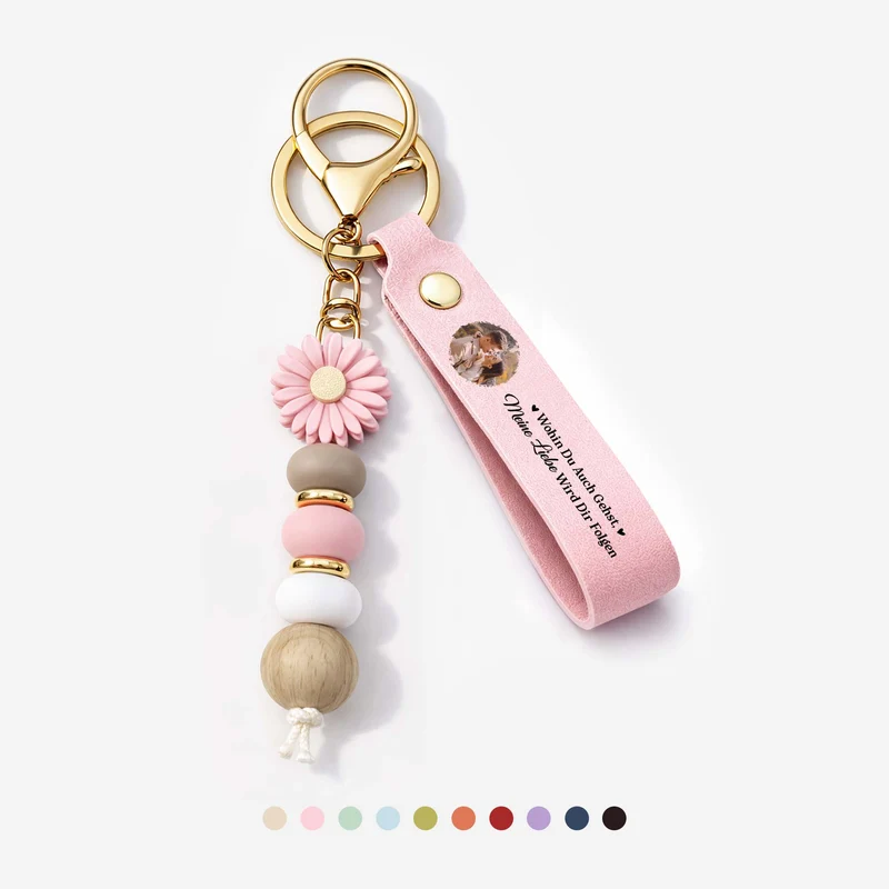 Wo Auch Immer Du Hingehst Meine Liebe Folgt Dir - Personalisierte Paar Geschenke | Daisy Schlüsselanhänger Perlen Foto