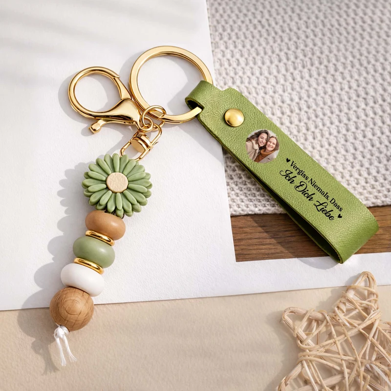 Wo Auch Immer Du Hingehst Meine Liebe Folgt Dir - Personalisierte Paar Geschenke | Daisy Schlüsselanhänger Perlen Foto